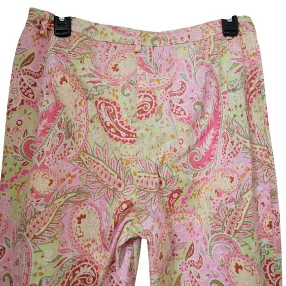 Charter Club Golf Size 10 Pistachio Green and Pink Paisley Ankle Length Pants - Picture 4 of 12
